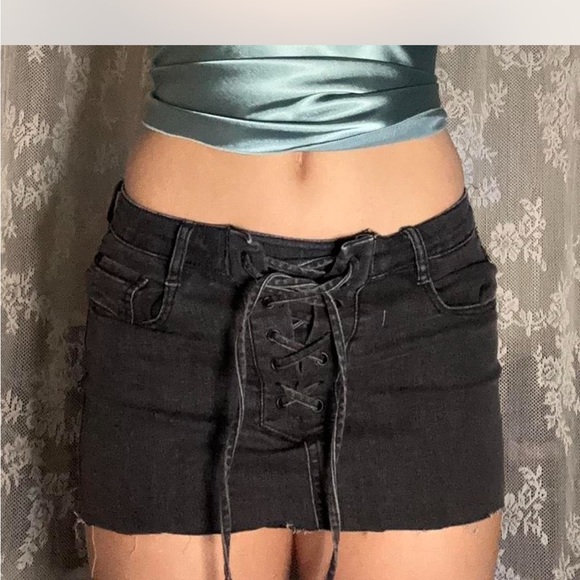 Garage Charcoal Lace-Up Mini Skirt - Picture 1 of 4